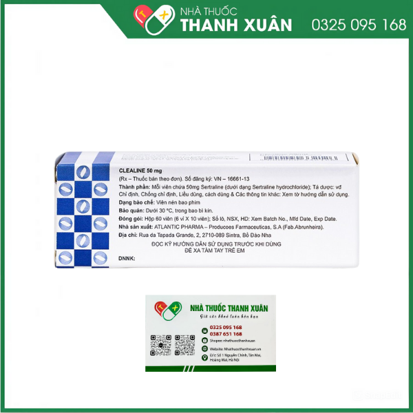 Clealine 50 trị triệu chứng trầm cảm (6 vỉ x 10 viên)
